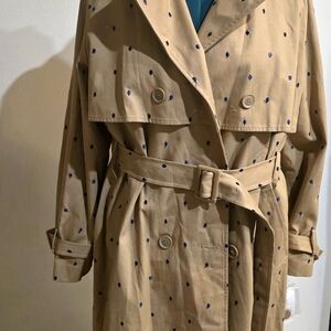 Maison Jules Beige/Navy Women's 100% Cotton Belted Trench Coat Sz XL